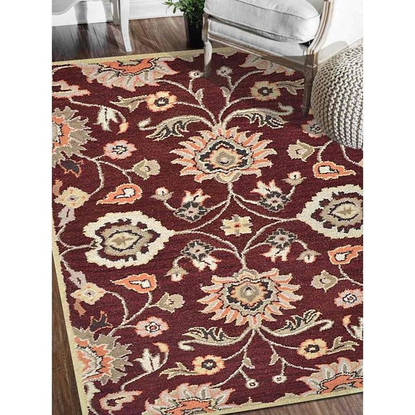 Glitzy Rugs 6 x 9 ft. Hand Tufted Wool Oriental Rectangle Area RugMaroon UBSK00712T0018A11